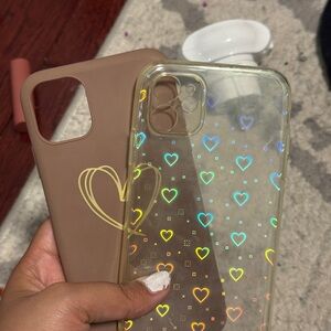 IPHONE 11 PRO CASE Heart Patterned Clear and Brown Phone Cases